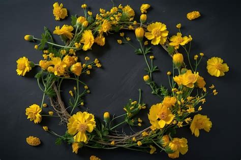 Premium Ai Image A Wreath Of Yellow Flowers On A Black Background