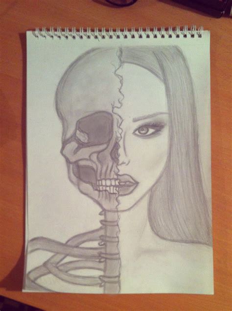 Half Skeleton Face Drawing at PaintingValley.com | Explore collection ...