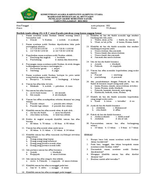 Soal Ski Kelas 6 Pas 2021 Bu Nihay Pdf