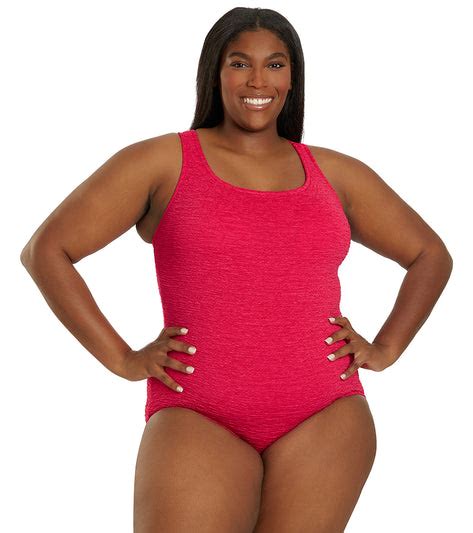 Womens Krinkle By Penbrooke Plus Size Chlorine Resistant One Piece Cross Back Swimsuit At