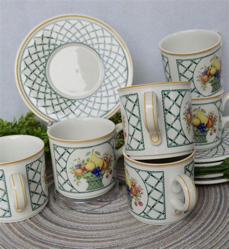 Villeroy And Boch Basket Flat Cups And Saucers Set Of 6 West Etsy