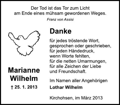 Traueranzeigen Von Marianne Wilhelm Trauerportal Ihrer Tageszeitung