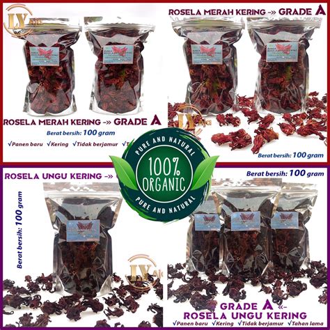 Jual Teh Bunga Rosella Merah Rosela Ungu Gram Ly Aja Kering Grade A