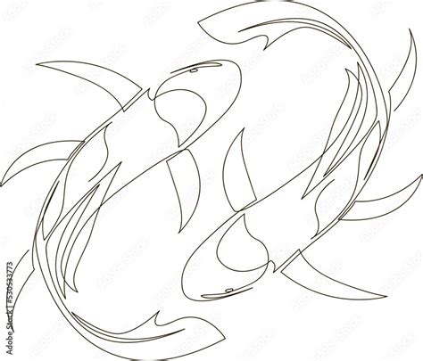 Astrological Pisces zodiac sign one line drawing. Astrology emblem. Koi ...