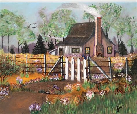 Acrylic Farmhouse Painting Cabin Painting Flower Painting | Etsy