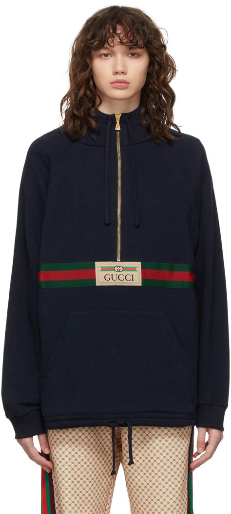 Gucci: Navy Vintage Gucci Logo Hoodie | SSENSE