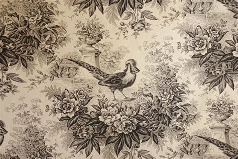 Antique Fabric Golden Pheasant Bird Design French Toile Printed Cotton