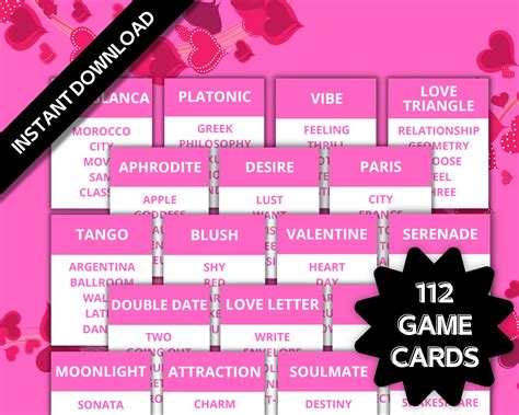 Valentines Day Taboo Game Printable Taboo Cards Etsy