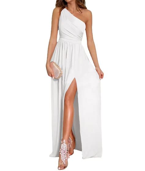 LYANER Women S One Shoulder High Split Sleeveless Ruched Sexy Cocktail