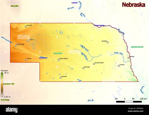 La Mappa Fisica Del Nebraska Mostra Le Caratteristiche Di Forma