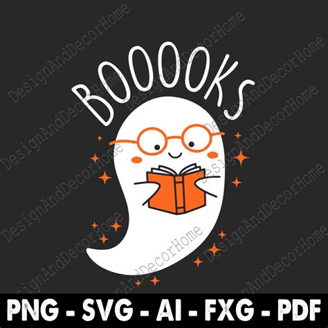 Funny Ghost Book Reading Svg Png Halloween Cute Teacher Top Etsy