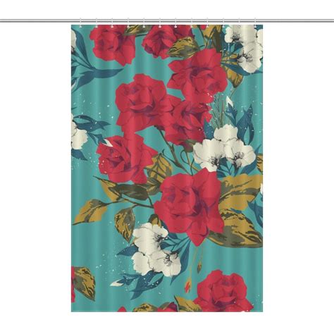 Lakimct Floral Red White Roses Shower Curtain For Bathroom Polyester