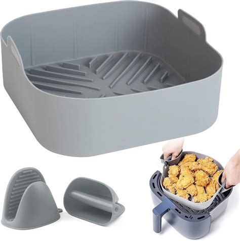 SHEPIN Panier en Silicone pour Friteuse à Air avec 2 Gants de Four Pot