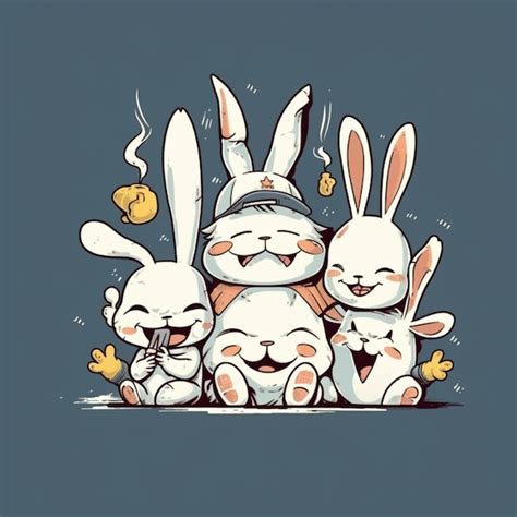 Premium Photo Three White Rabbits Sitting Next To Each Other On A