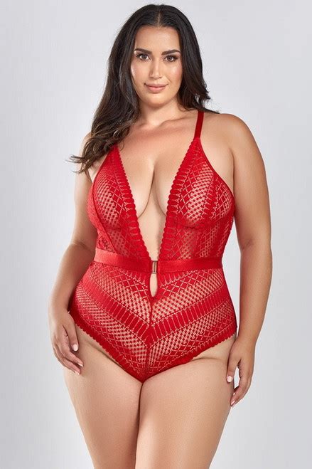 Plus Size Red Romance Lace Crotchless Lingerie Teddy Spicy Lingerie