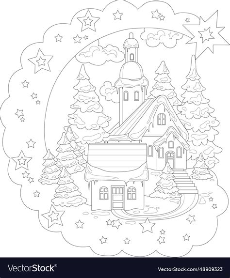 Cartoon christmas village in snow with trees Vector Image