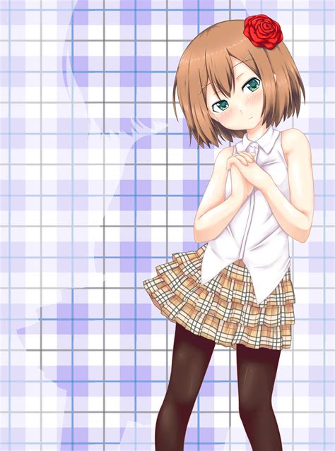 Safebooru Baka To Test To Shoukanjuu Blush Brown Hair Crossdressing Flat Chest Flower Green