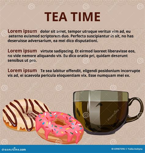 Tea Time Menu Tea Cup And Donuts Stock Vector Illustration Of