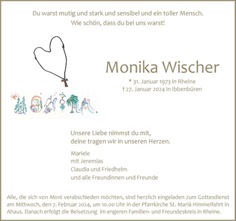 Traueranzeigen Von Monika Wischer Sich Erinnern De