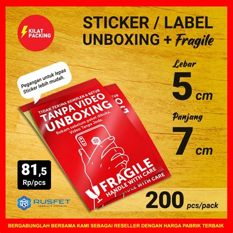 Jual Sticker Unboxing With Fragile Rusfet Tempelan Label Wajib