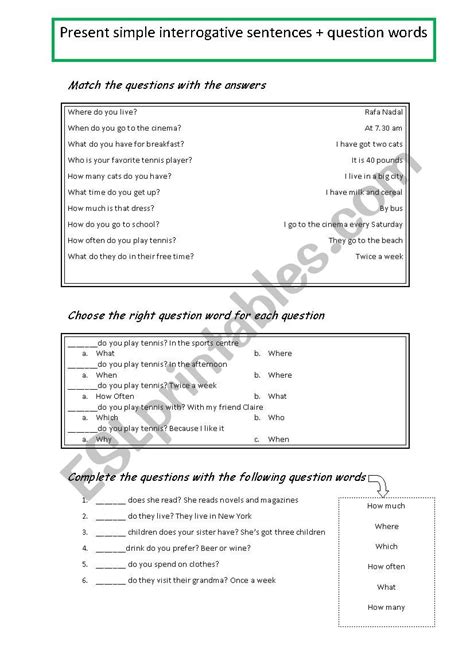 Present Simple Interrogative Sentences Question Words Esl Worksheet By Mariasantulario