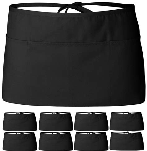 White Classic Wealuxe Professional Black Short Waiters Apron With 3