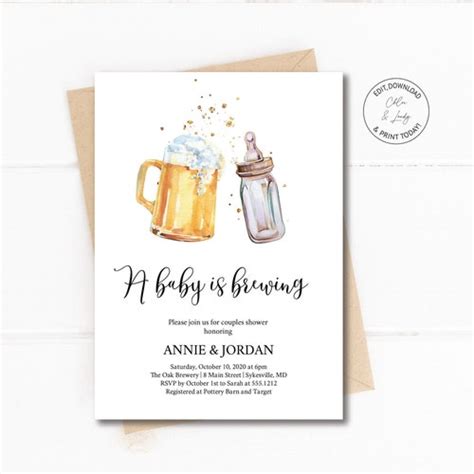 Editable Baby Is Brewing Baby Shower Invitation Bottles And Etsy