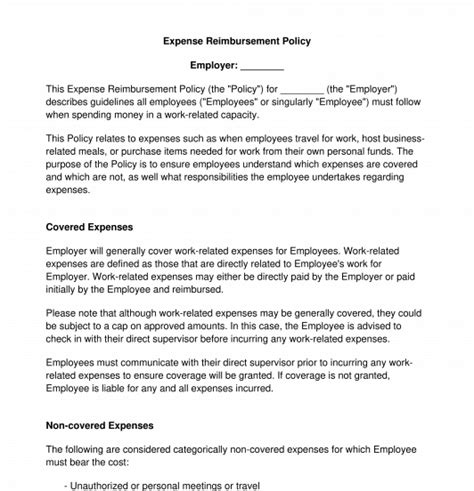 Expense Reimbursement Policy - FREE - Sample, Template