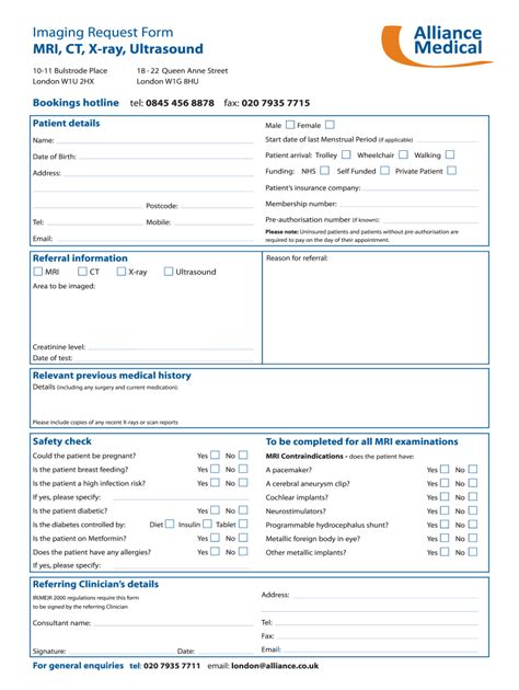 Uk Alliance Medical Imaging Request Form Fill And Sign Printable