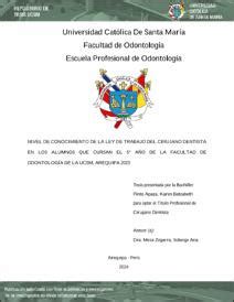 Nivel De Conocimiento De La Ley De Trabajo Del Cirujano Dentista En Los