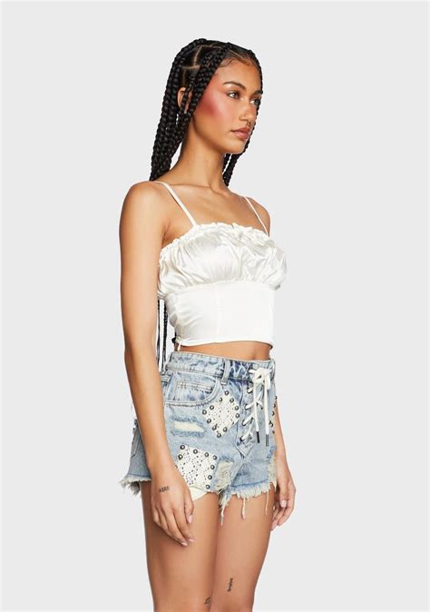 Satin Scrunched Crop Top White Dolls Kill