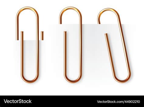 Realistic Copper Paperclip Attached To Paper Vector Image