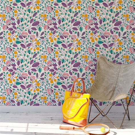 Illustrated Floral Removable Wallpaper Tropical Wallpaper Etsy