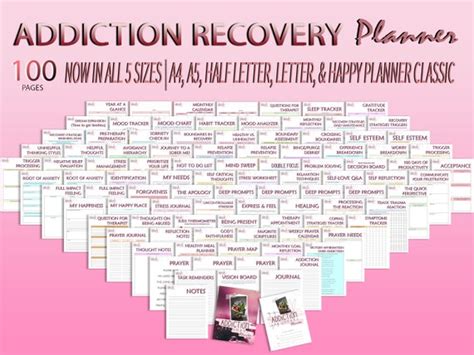 Addiction Recovery Worksheets Sobriety Planner Mental Health Etsy