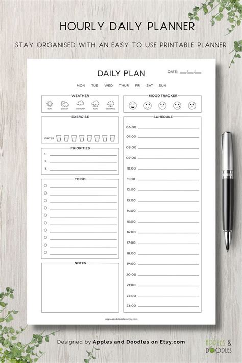 Daily Printable Planner Daily Weather Daily Planner Hourly Physical