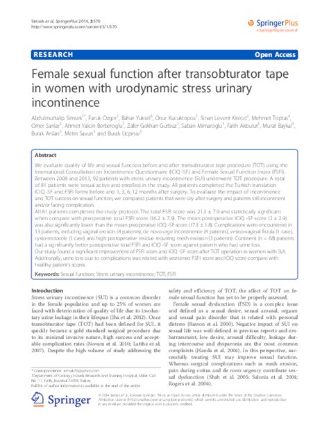 Pdf Female Sexual Function After Transobturator Tape In Women With