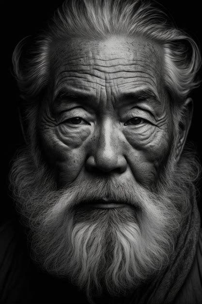 Premium AI Image Japanese Old Man Portrait Photography Black And White