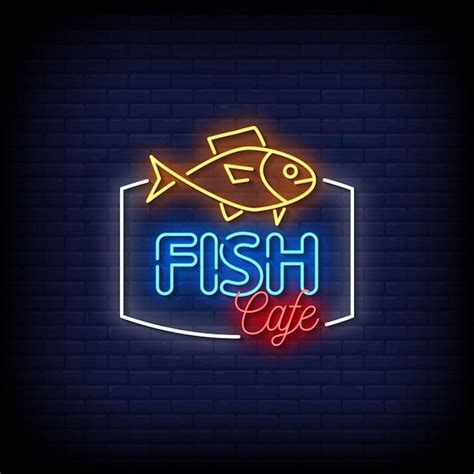 Vector de texto de estilo de letreros de neón de fish cafe Vector Premium