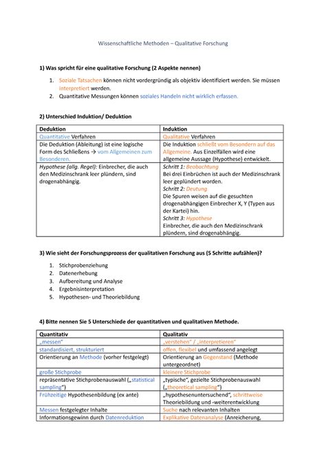 Klausurinhalte Wissenschaftliche Methoden Qualitativ