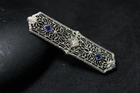 Vintage Platinum And White Gold Sapphire Art Deco Bar Brooch Art Deco