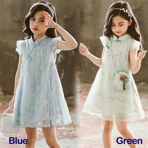 Jual Dress Anak Cheongsam Blue Gaun Pesta Anak Baju Anak Perempuan