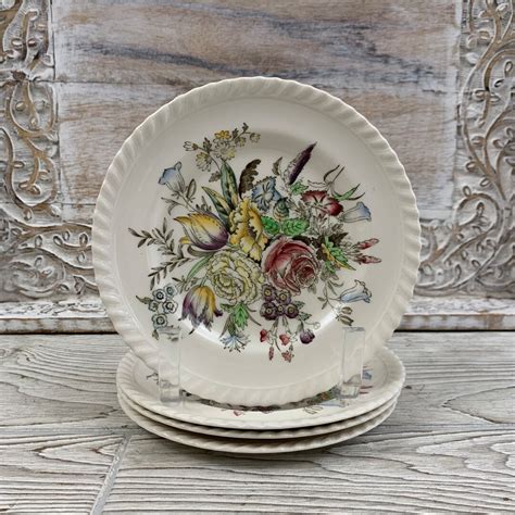 Vintage Johnson Brothers Garden Bouquet Bread And Butter Plates Set 4 Windsor Ware Hg Etsy