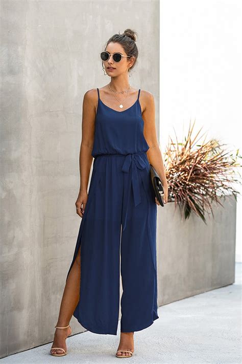 Casual Wide Leg Jumpsuit With Wrap And Side Split