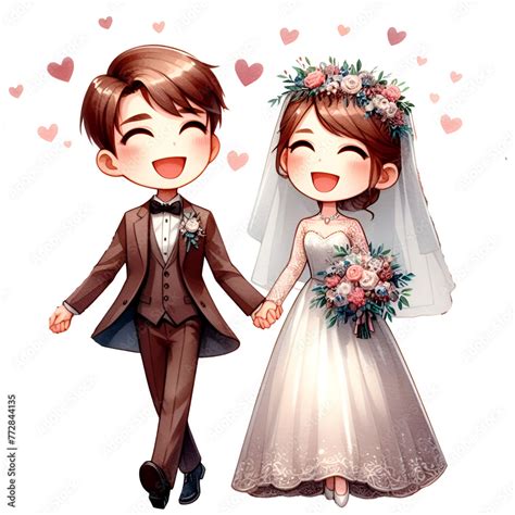 Cute Wedding Couple Clipart Watercolor Bride And Groom Clipart