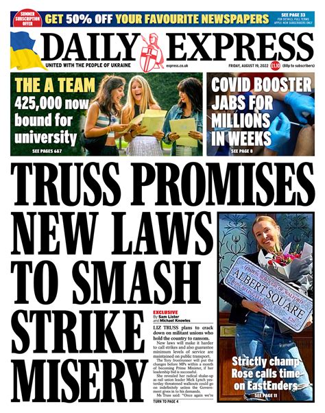 Daily Express Front Page 19th Of August 2022 Tomorrows Papers Today