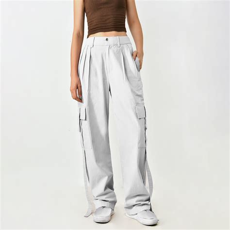 Xysaqa High Waist Baggy Cargo Pants For Women Multi Pocket Relaxed