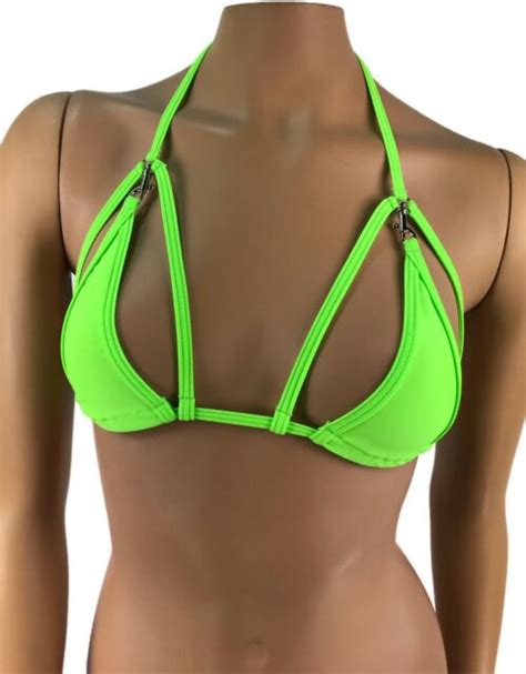 Exotic Dancewear Neon Green Triangle Bikini Top Rave Outfit Skimpy