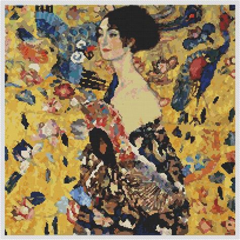 Lady With A Fan Cross Stitch Kit Woman Embroidery Kit Gustav Klimt