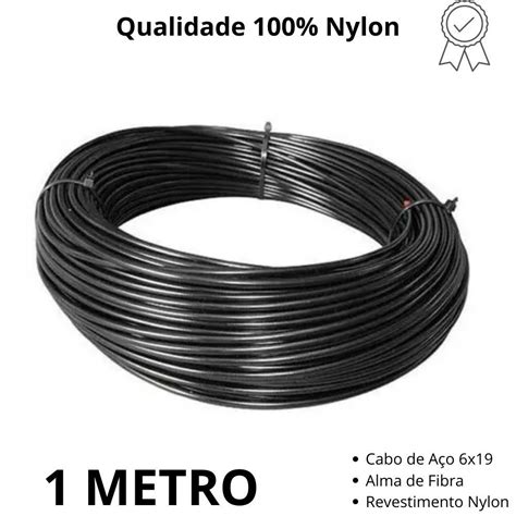 Cabo De A O X Revestido Nylon Preto Academia Metro Bazar