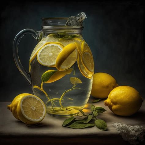 Premium AI Image Refreshing Homemade Lemonade Made Of Lemon Slices